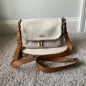 Fossil Leather Crossbody Purse White, Brown, Grey